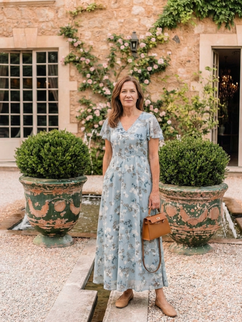 Ismeria™ | Vestido maxi de chifón con estampado floral