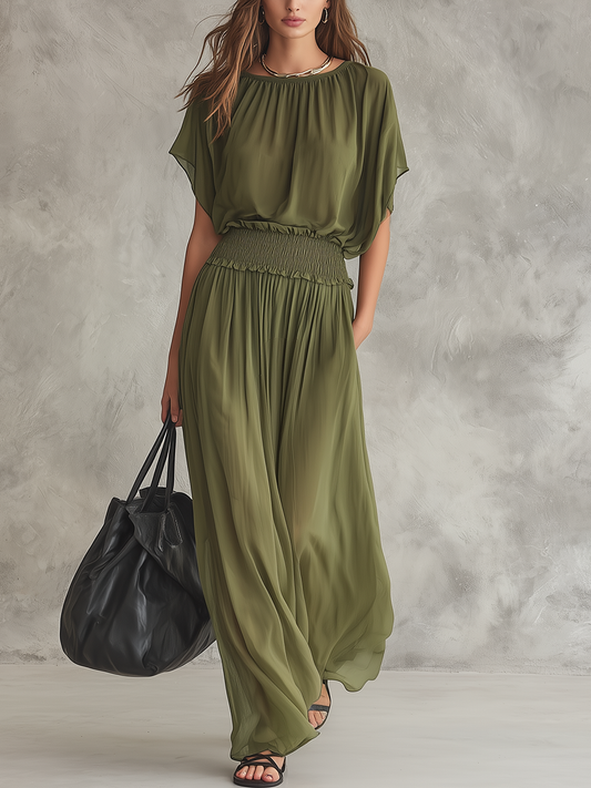 Vestido maxi holgado con cintura fruncida