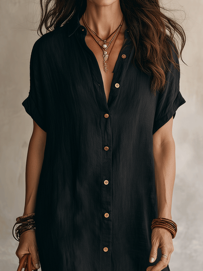 Vestido midi negro bohemio moderno de corte relajado