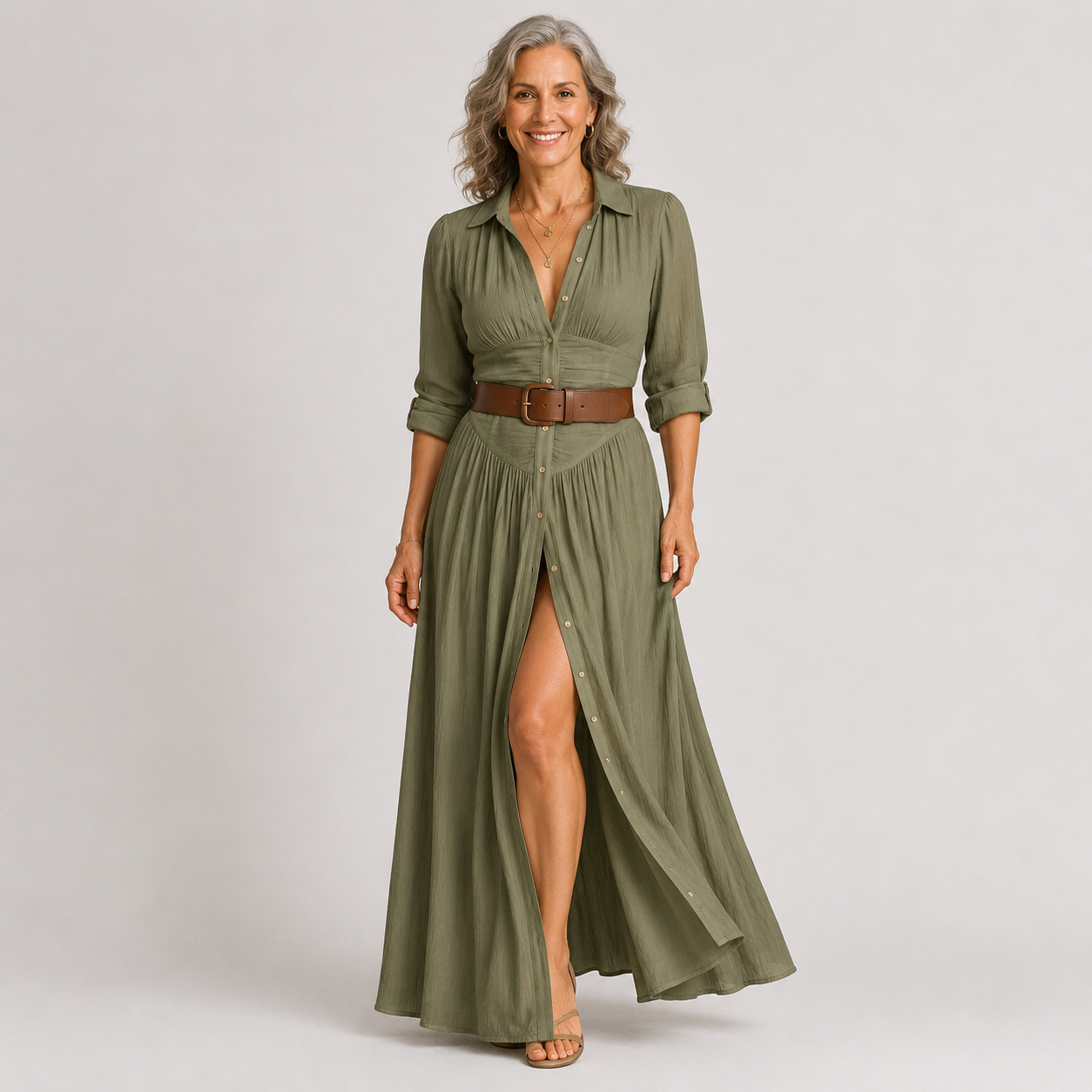 Lelivilia™ | Vestido maxi largo con cuello en muesca