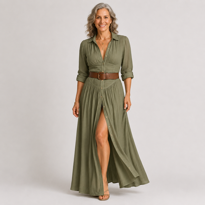 Lelivilia™ | Vestido maxi largo con cuello en muesca