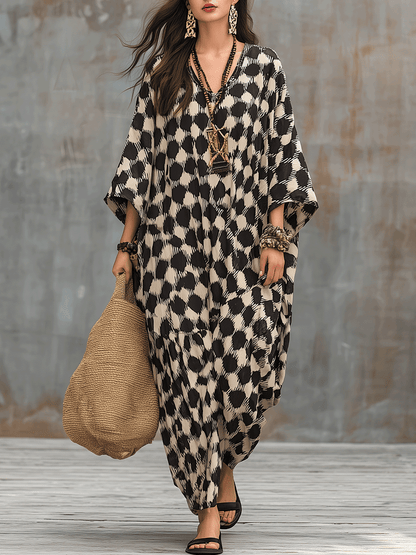 Vestido maxi caftán de inspiración bohemia con lunares y corte holgado