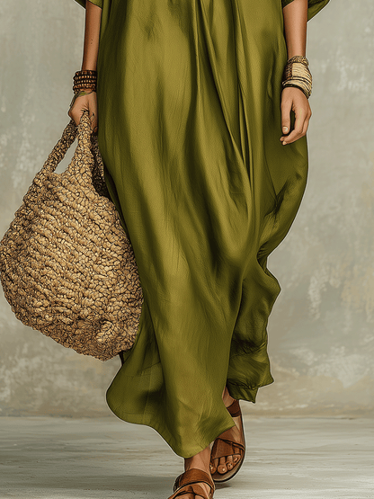 Vestido maxi bohemio verde oliva holgado
