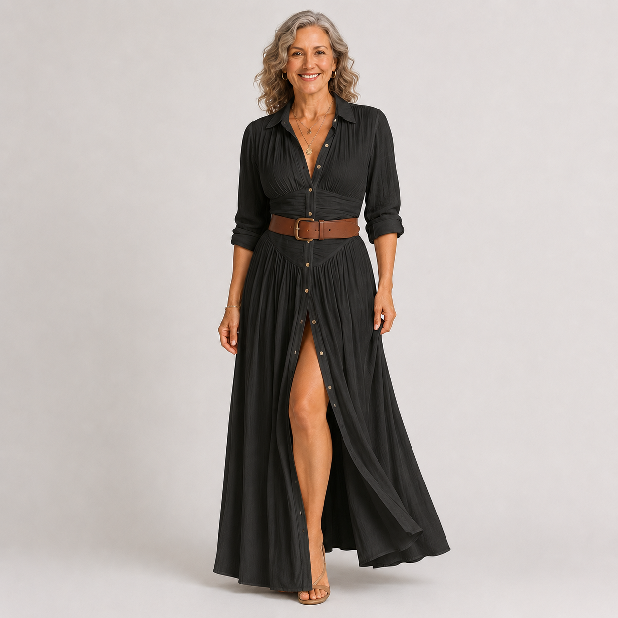 Lelivilia™ | Vestido maxi largo con cuello en muesca