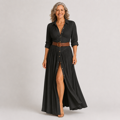 Lelivilia™ | Vestido maxi largo con cuello en muesca