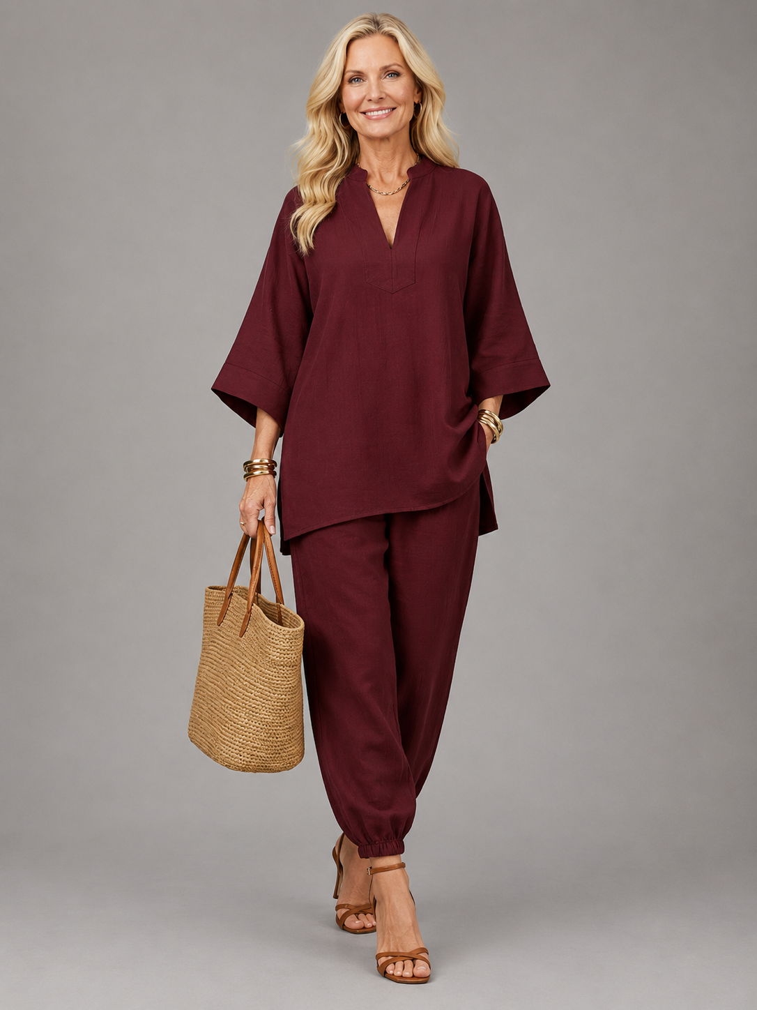 Georgiana™ | Túnica con escote en V y pantalón fruncido