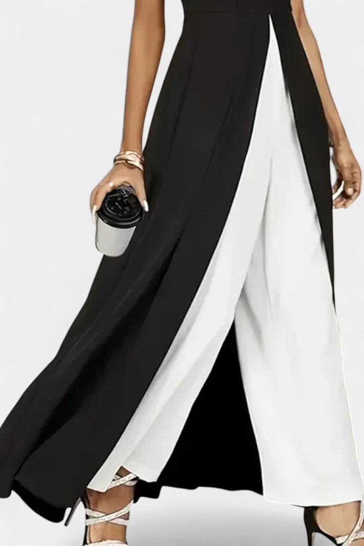 Alicia Conjunto Bicolor Elegante sin Mangas con Pantalones Anchos