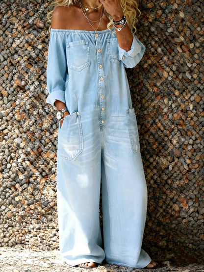 Noa™ | Mono de denim con escote de hombro descubierto