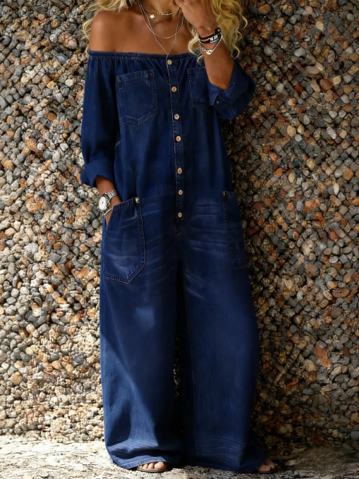 Noa™ | Mono de denim con escote de hombro descubierto