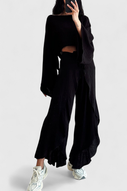 Elsie Conjunto Fluido con Kimono y Pantalón Cruzado