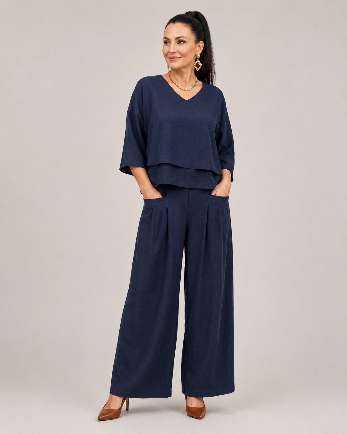 River™ | Conjunto de Top en Capas y Pantalón de Pierna Ancha