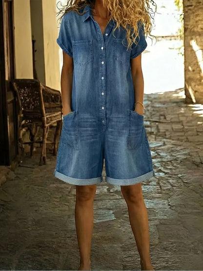Elvora™ | Mono de denim con cuello y mangas cortas