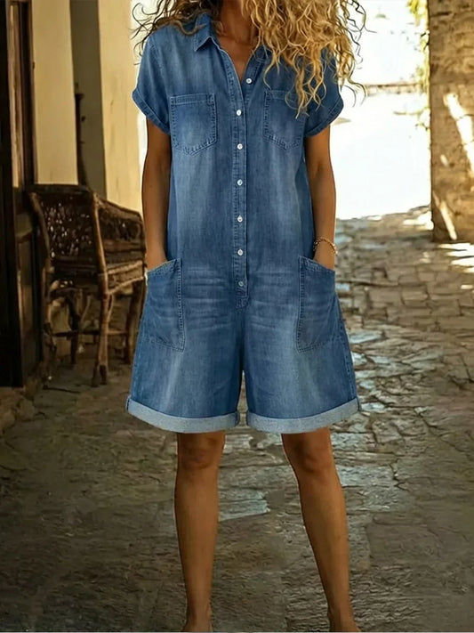 Elvora™ | Mono de denim con cuello y mangas cortas