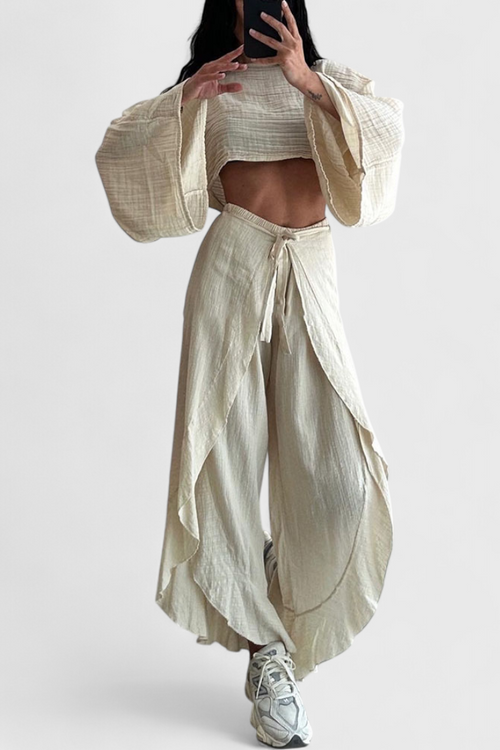 Elsie Conjunto Fluido con Kimono y Pantalón Cruzado