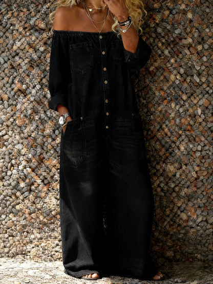 Noa™ | Mono de denim con escote de hombro descubierto