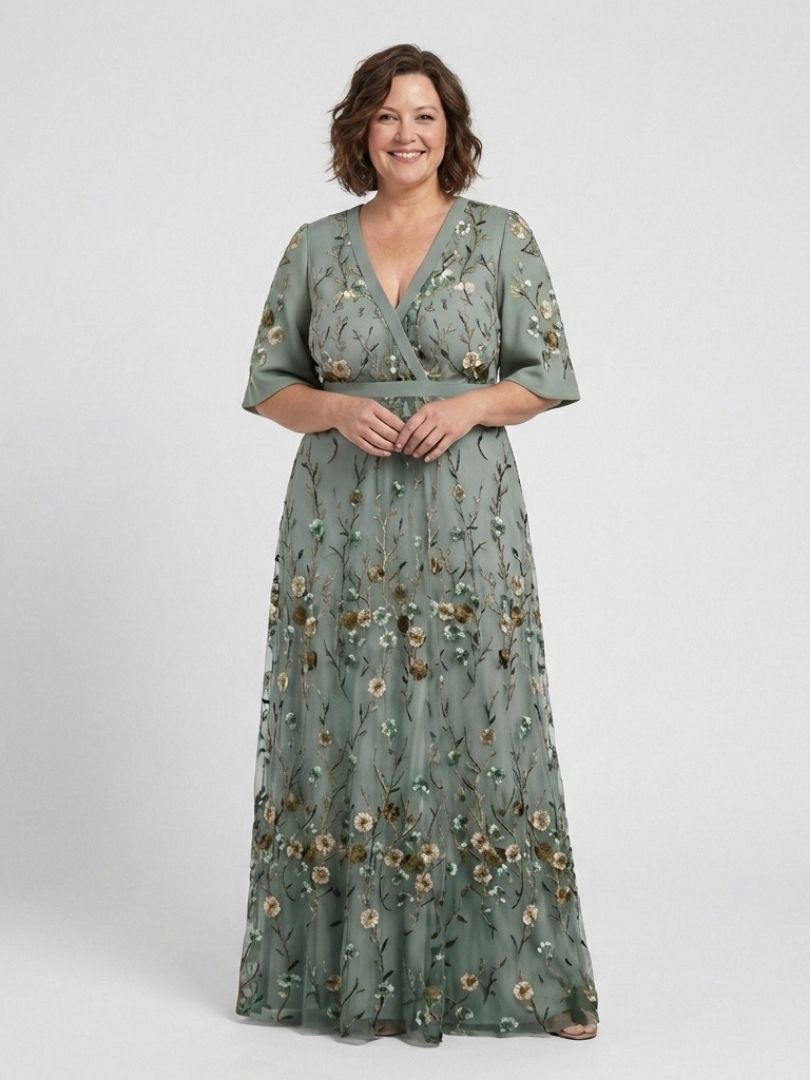 Evadne™ | Vestido maxi floral de manga corta con escote en V