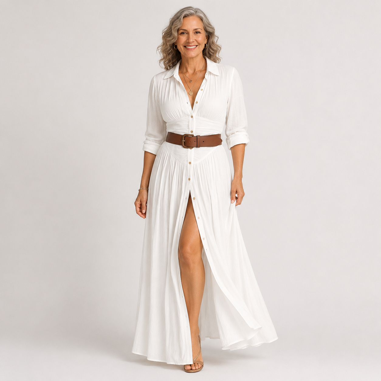 Lelivilia™ | Vestido maxi largo con cuello en muesca