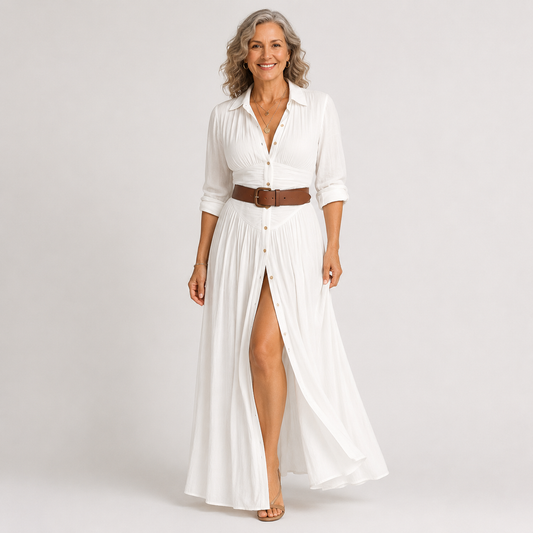 Lelivilia™ | Vestido maxi largo con cuello en muesca