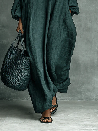 Leticia | Vestido maxi fluido con mangas largas y cuello semi alto