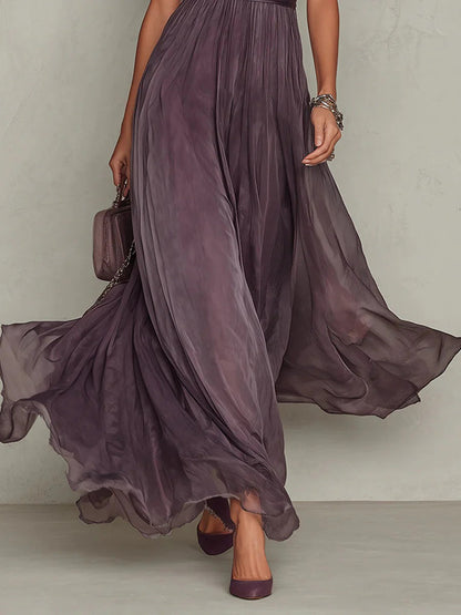 Celia | Vestido largo violeta con escote a lágrima y detalles en encaje