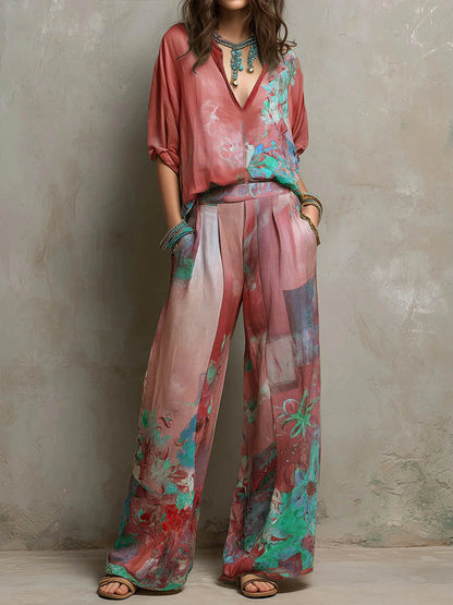 Alba | Conjunto fluido estampado con pantalón amplio